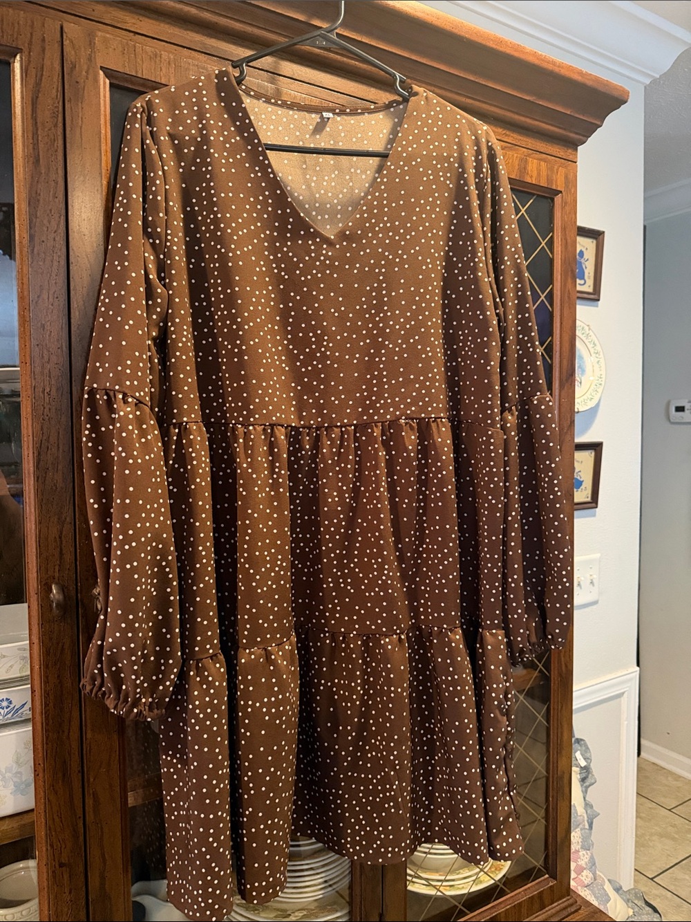 Brown and White polka dot dress